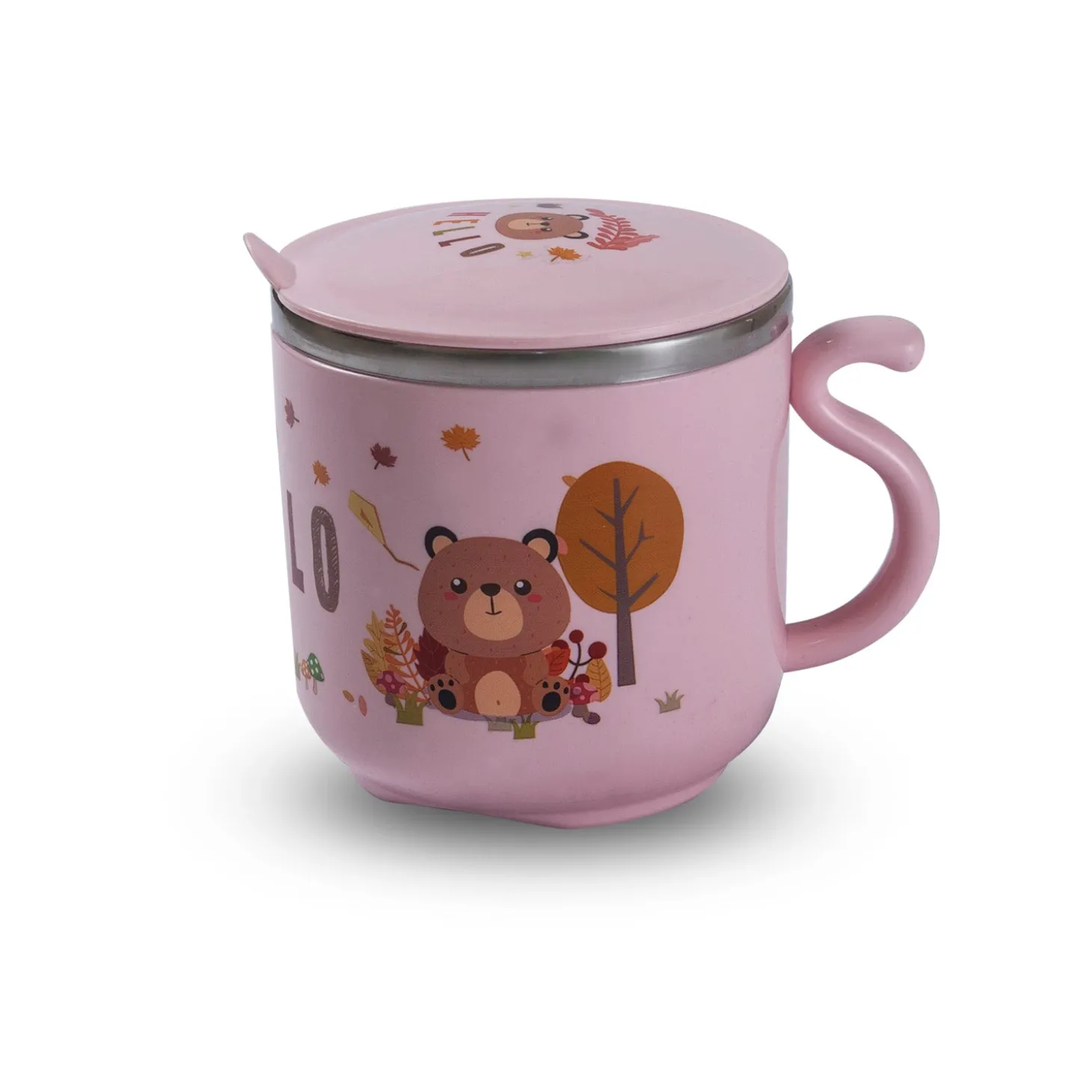 Stainless Steel Water Cup with Lid Bear - Pink