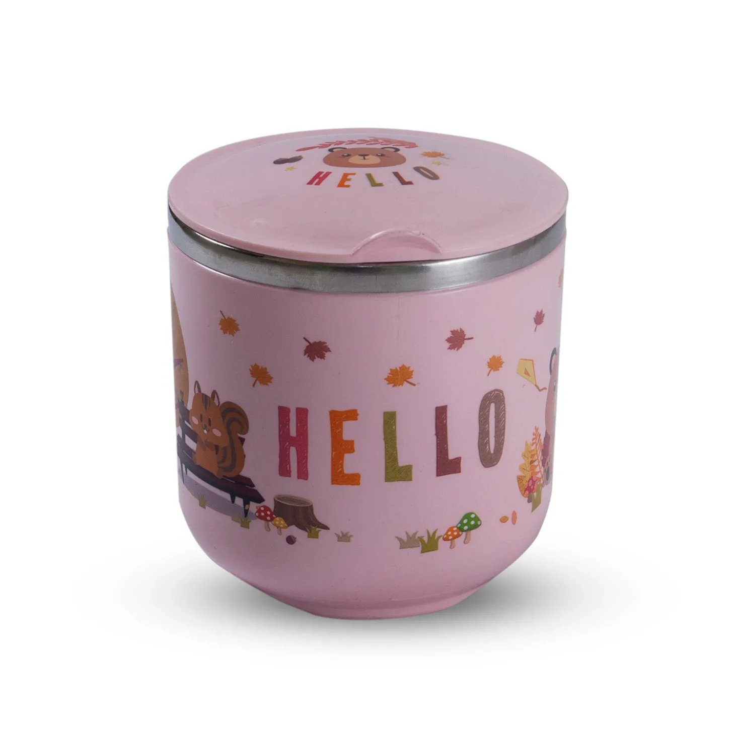 Stainless Steel Water Cup with Lid Bear - Pink