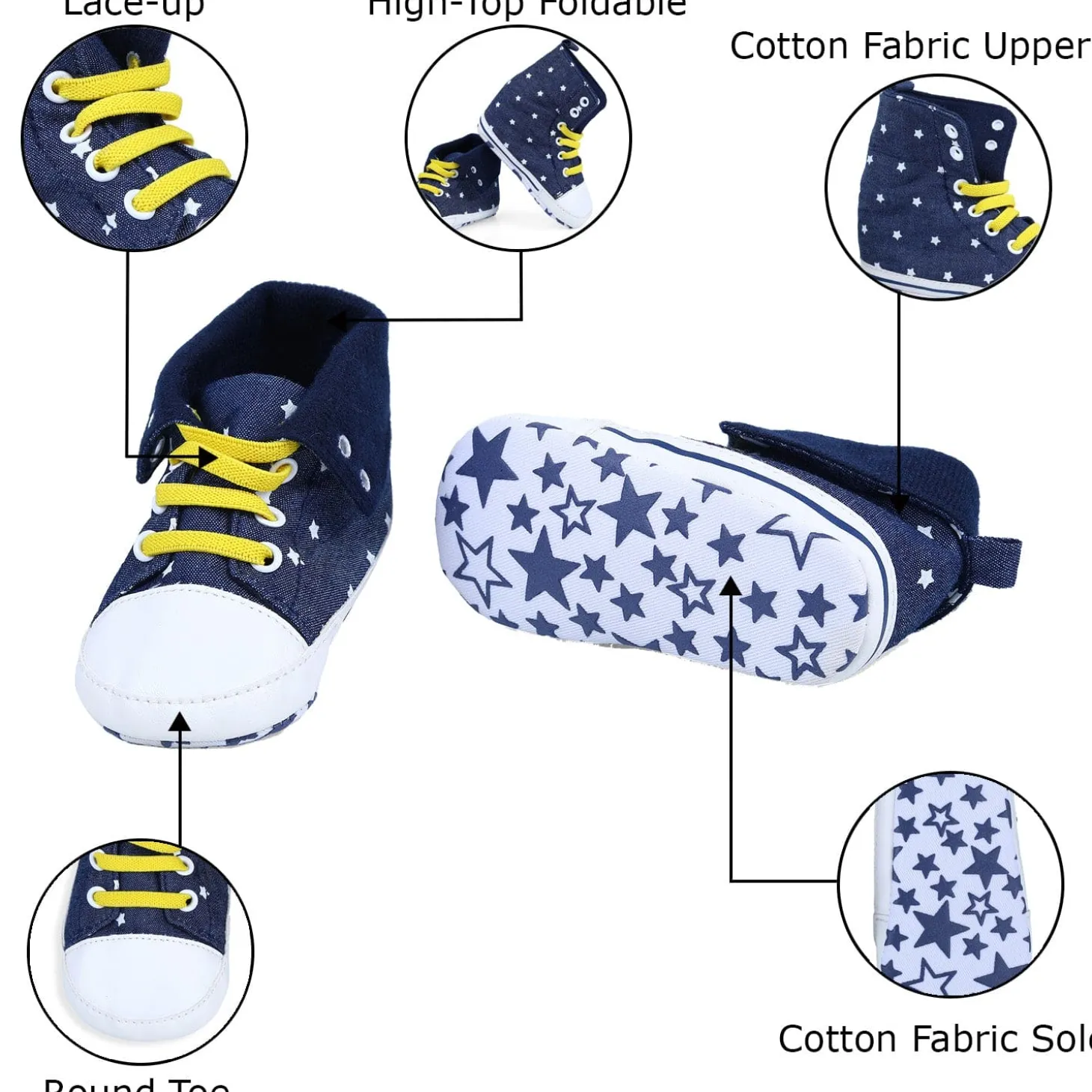 Star High Top Foldable Denim Casual Sneaker Booties - Blue