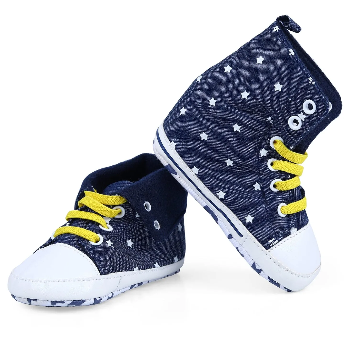 Star High Top Foldable Denim Casual Sneaker Booties - Blue