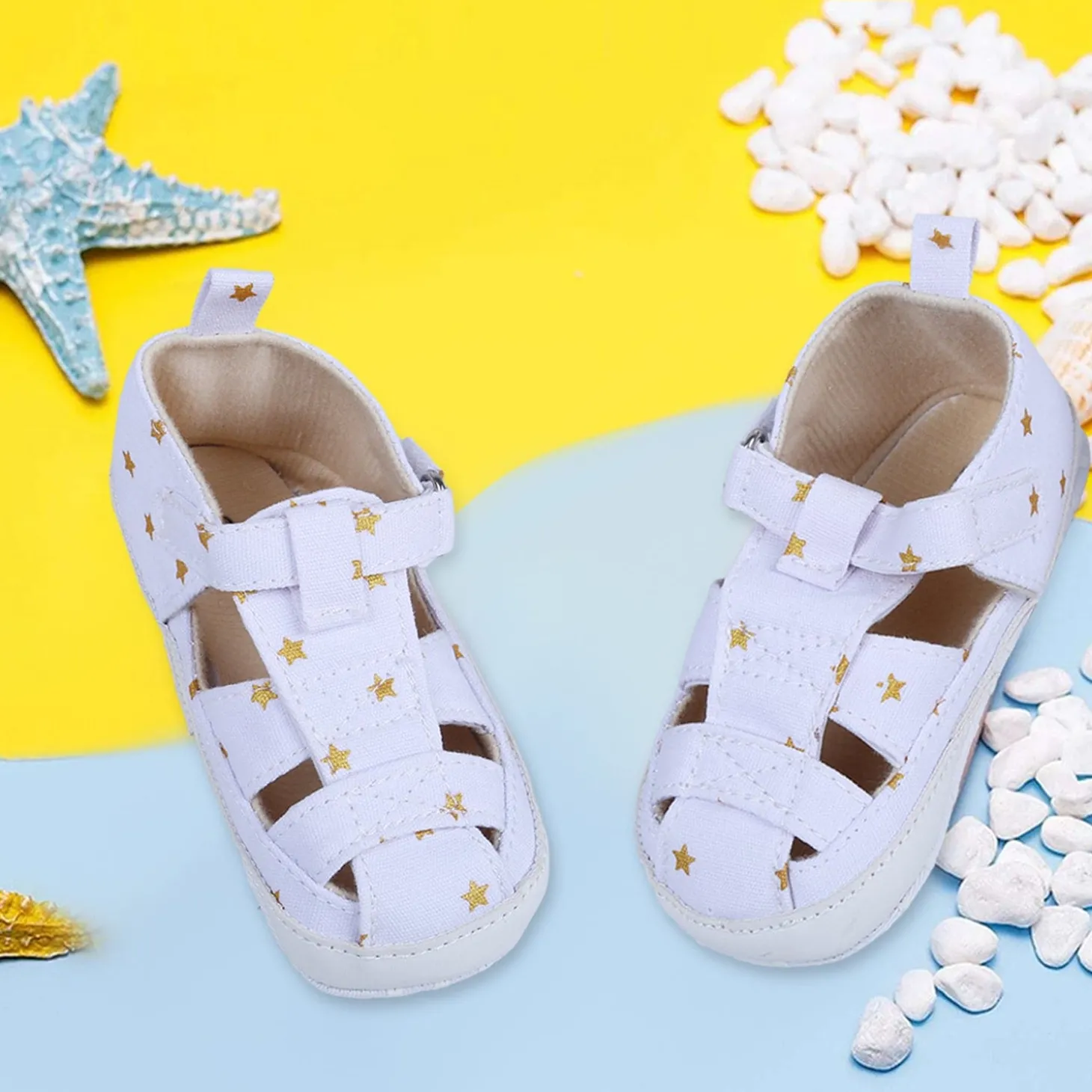 Star Premium Anti-Slip Velcro Hook-Loop Sandal Booties - White