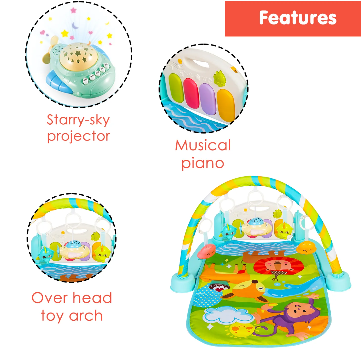 Sunny Zoo Day Multicolour Piano Activity Gym