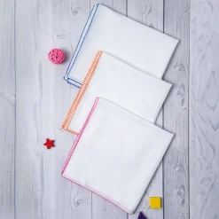 Swaddle Wrapper Pack Of 3 White With Colour Border Pink Orange Blue