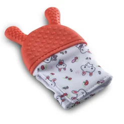 Teething Mitten Silicone Self Soothing Glove 1 Pc Rabbit - Orange