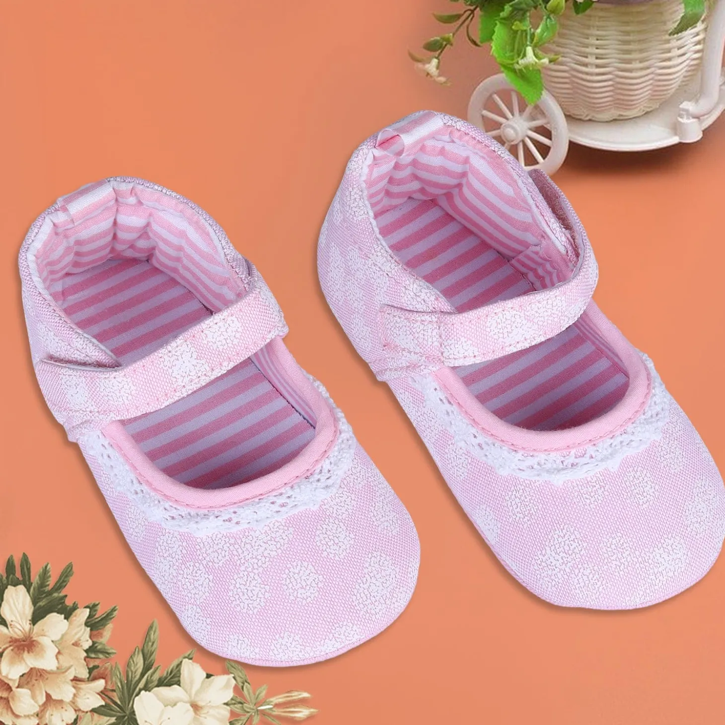 Textured Hookloop Premium Girls Anti-Slip Ballerina Shoes - Pink