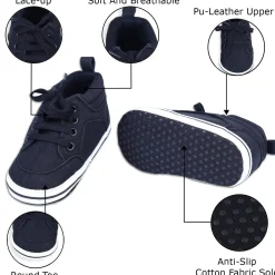 Textured Leather Lace-Up Stylish Anti-Slip Sneaker Shoes - Navy Blue