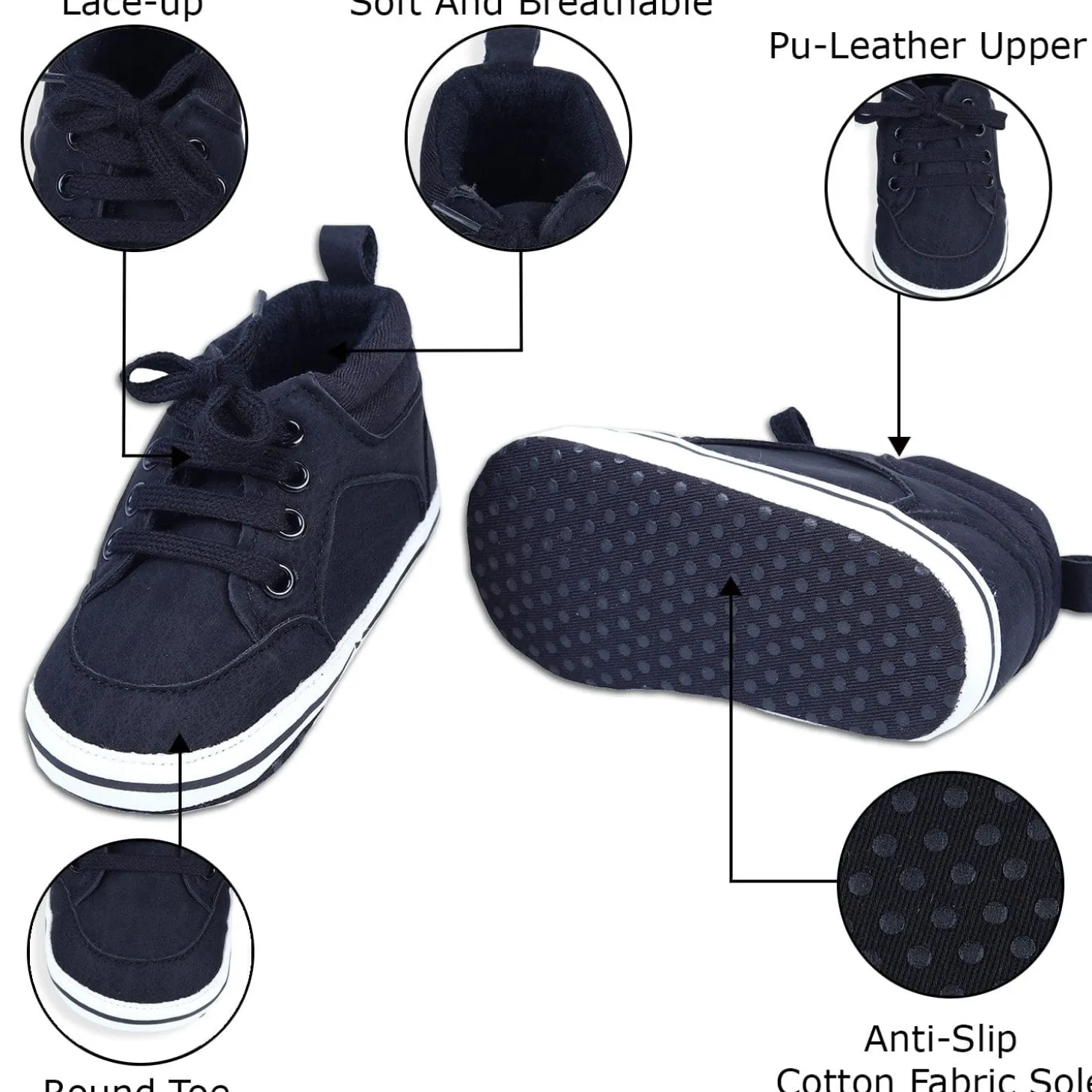 Textured Leather Lace-Up Stylish Anti-Slip Sneaker Shoes - Navy Blue