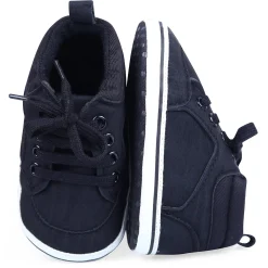 Textured Leather Lace-Up Stylish Anti-Slip Sneaker Shoes - Navy Blue