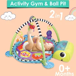 Turtle Infant Play Mat Activity Gym With Hanging Toys And Balls - Green