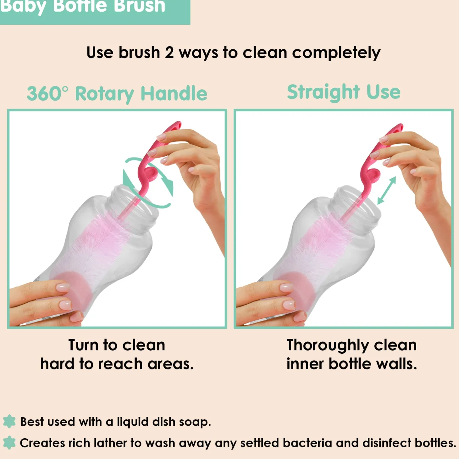 Twist And Turn Pink Bottle And Nipple Cleaning Brush Set of 2