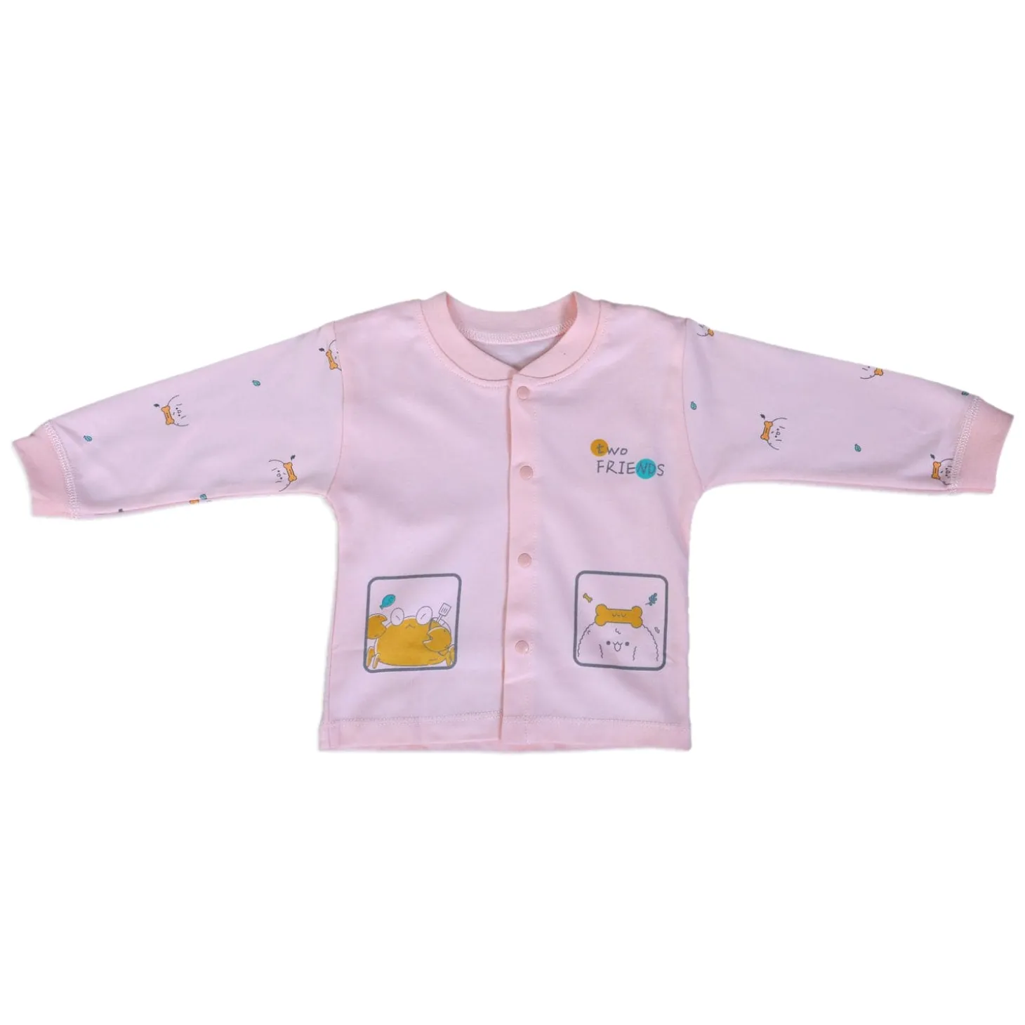Two Friends Full Sleeves 2 Piece Buttoned Pyjama Set Night Suit - Pink