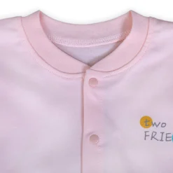 Two Friends Full Sleeves 2 Piece Buttoned Pyjama Set Night Suit - Pink