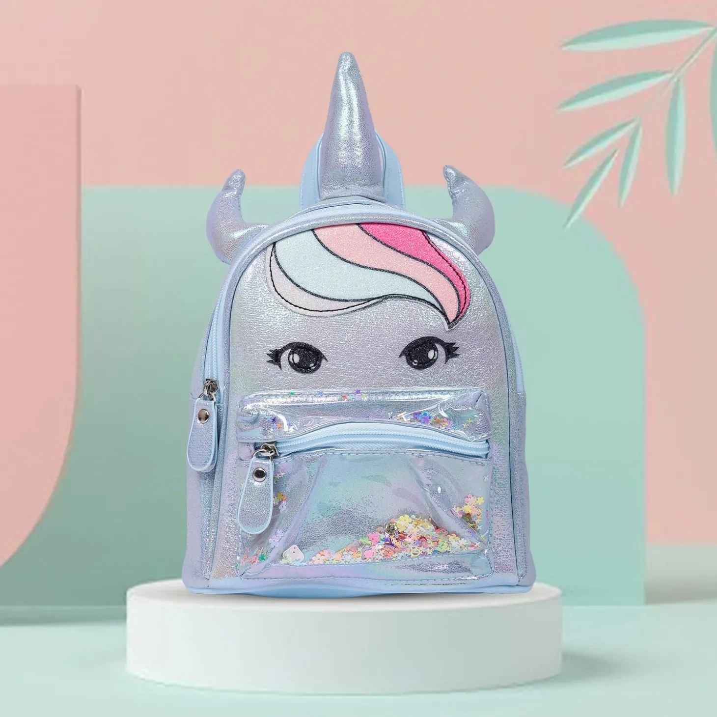 Unicorn Sequined Dual Tone Backpack Trendy Bag - Blue