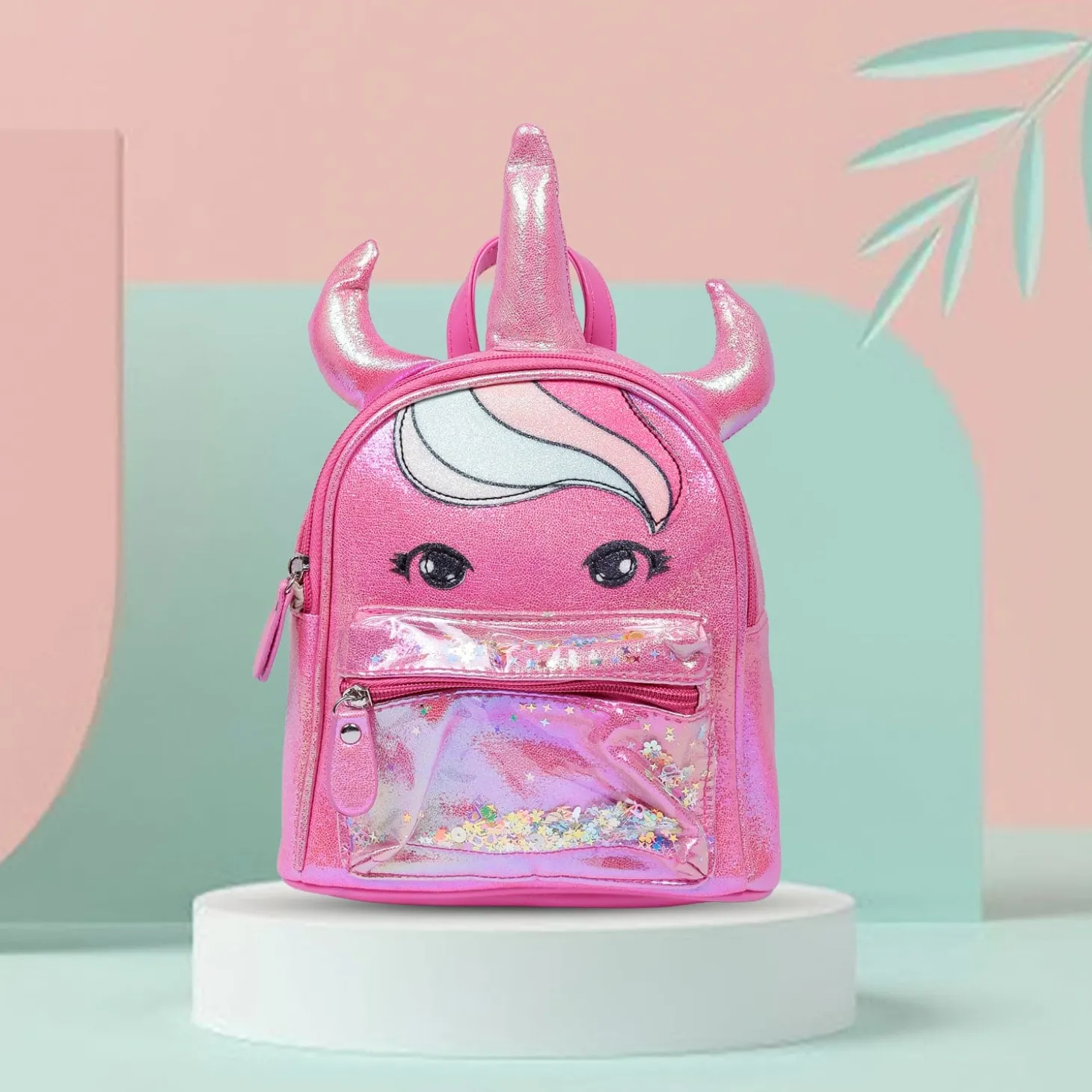 Unicorn Sequined Dual Tone Backpack Trendy Bag - Hot Pink