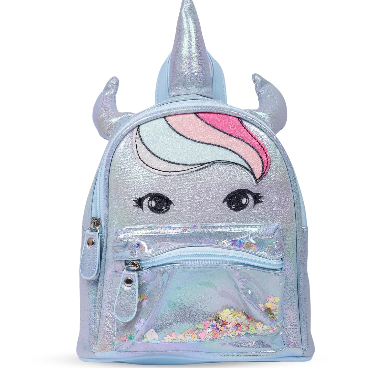 Unicorn Sequined Dual Tone Backpack Trendy Bag - Blue