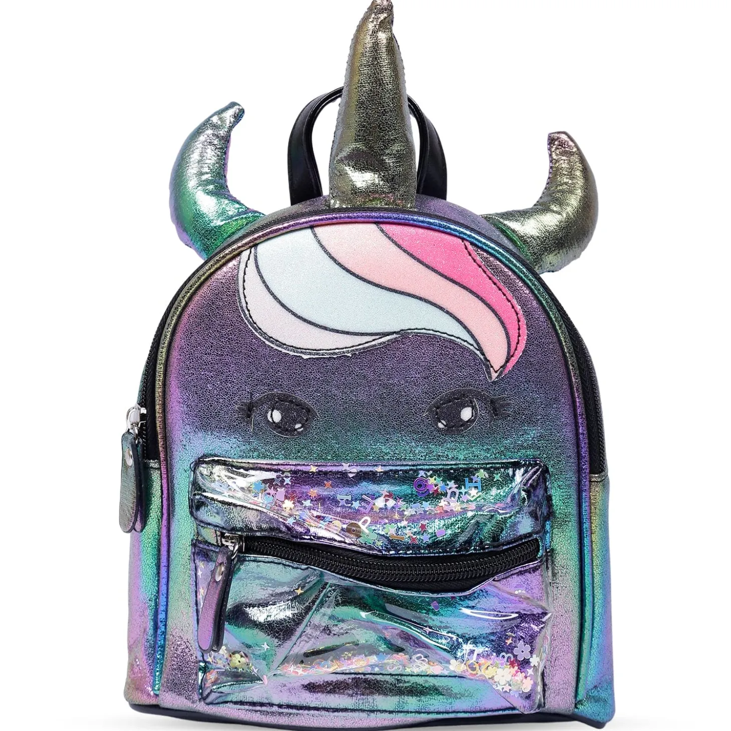 Unicorn Sequined Dual Tone Backpack Trendy Bag - Black
