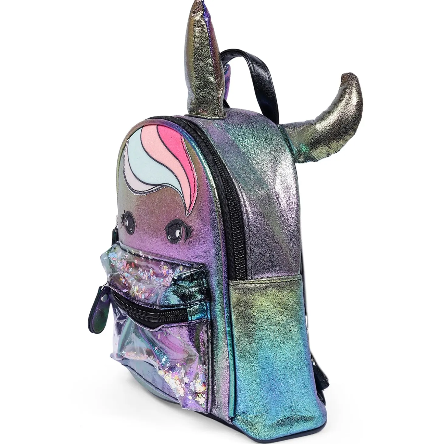 Unicorn Sequined Dual Tone Backpack Trendy Bag - Black
