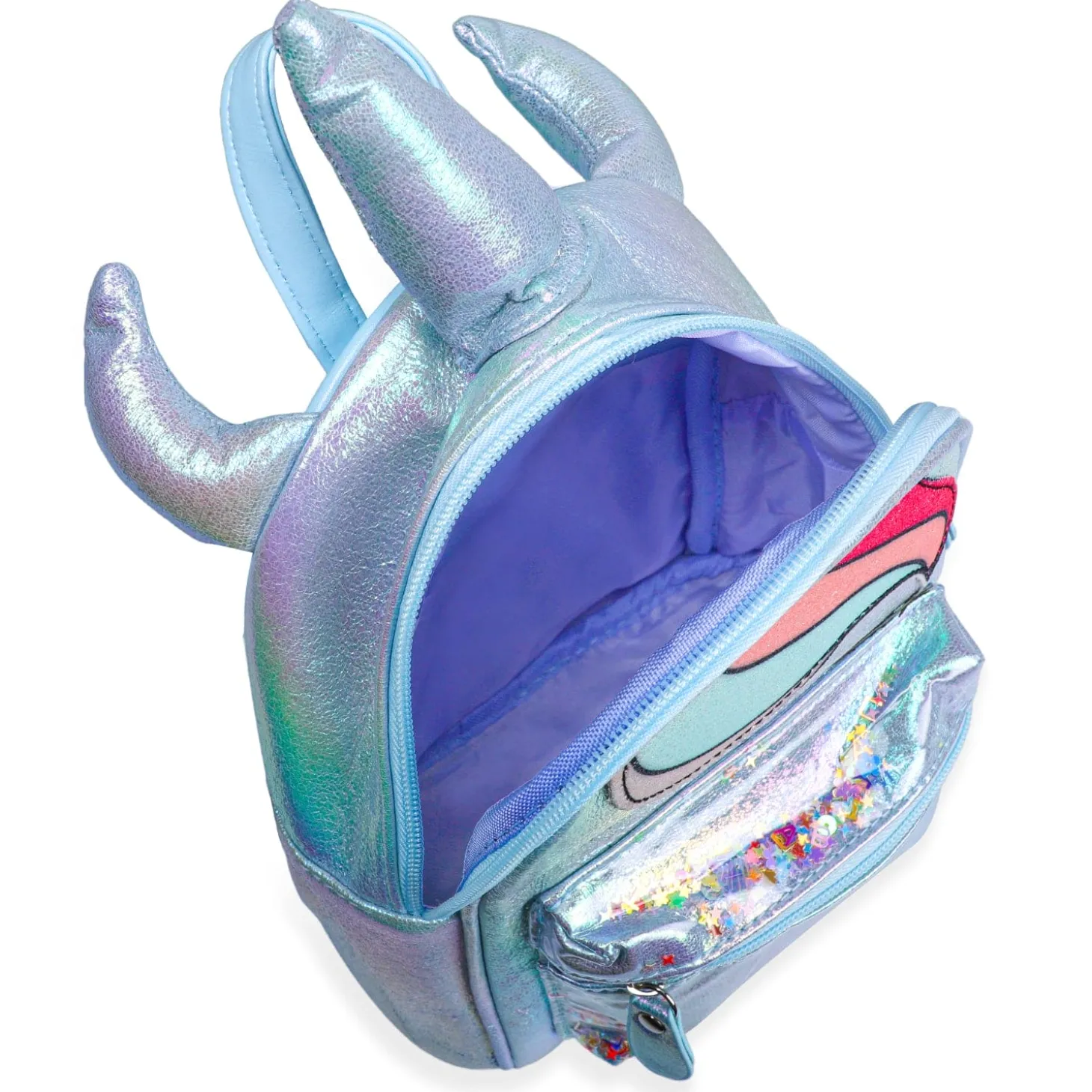 Unicorn Sequined Dual Tone Backpack Trendy Bag - Blue