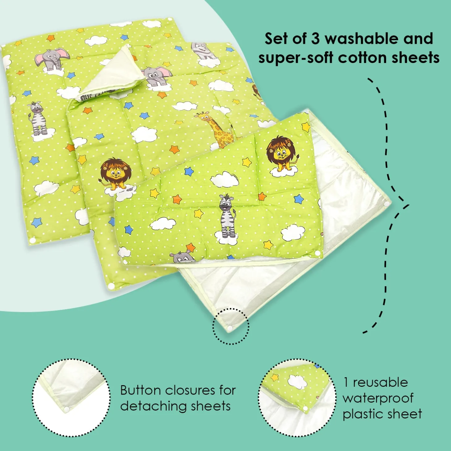 Waterproof Changing Sheet Set Fun In The Jungle Green