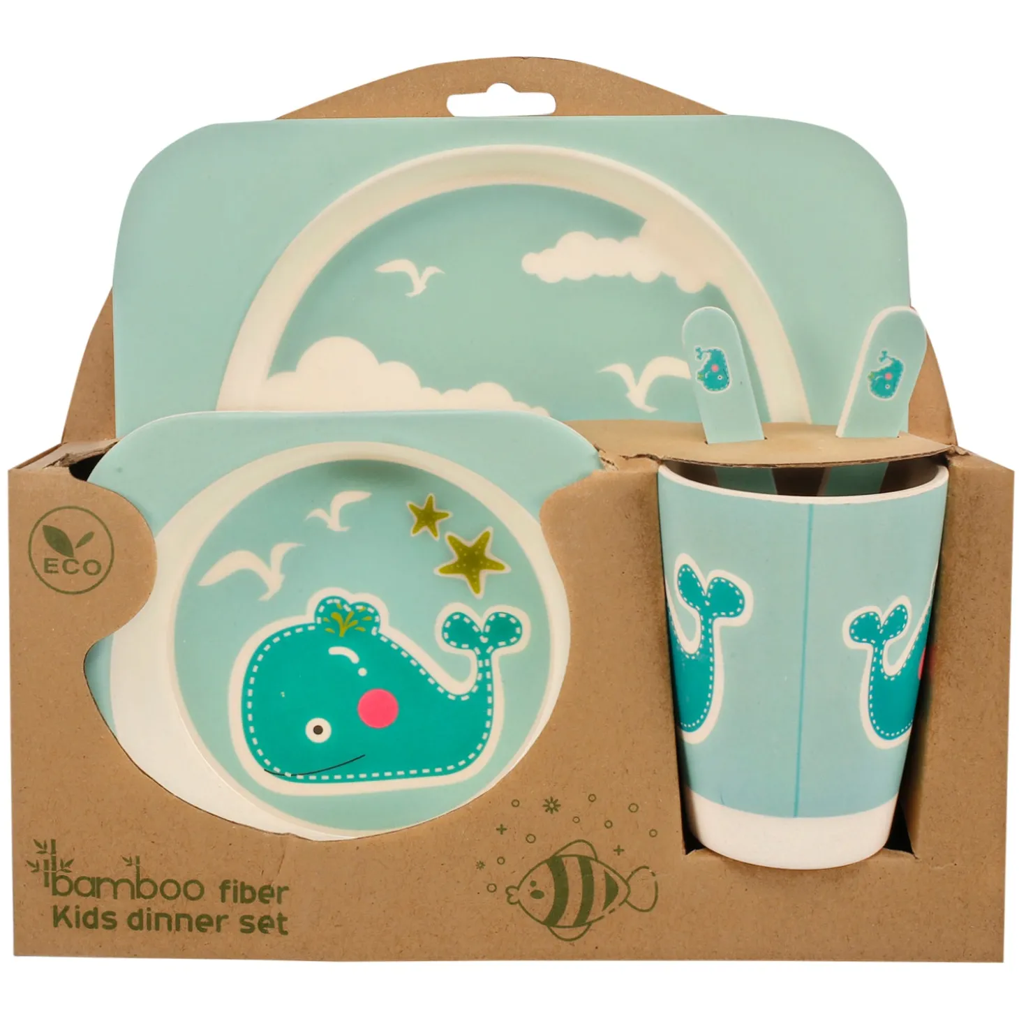Whale Sea Green Bamboo Fiber Dinner Set