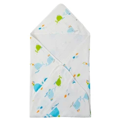 Whales Cotton Hooded Wrapper White