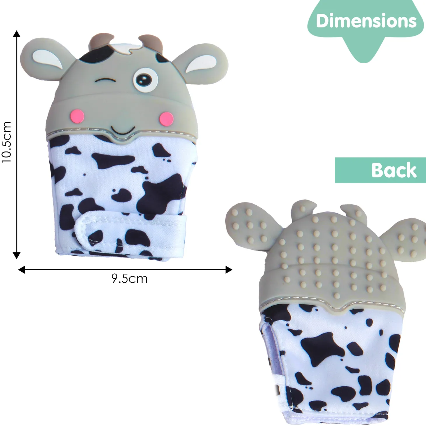 Winking Cow Grey Teething Mitten - 1 pc