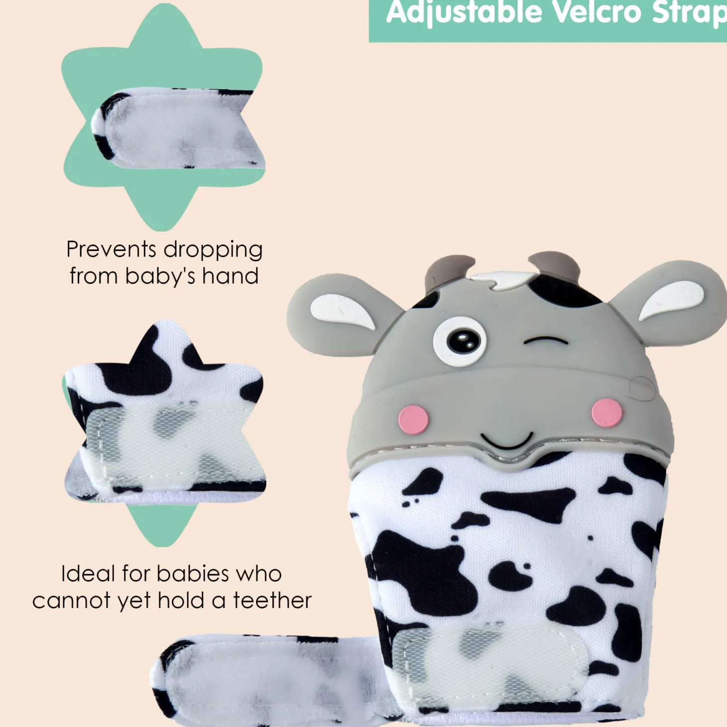 Winking Cow Grey Teething Mitten - 1 pc