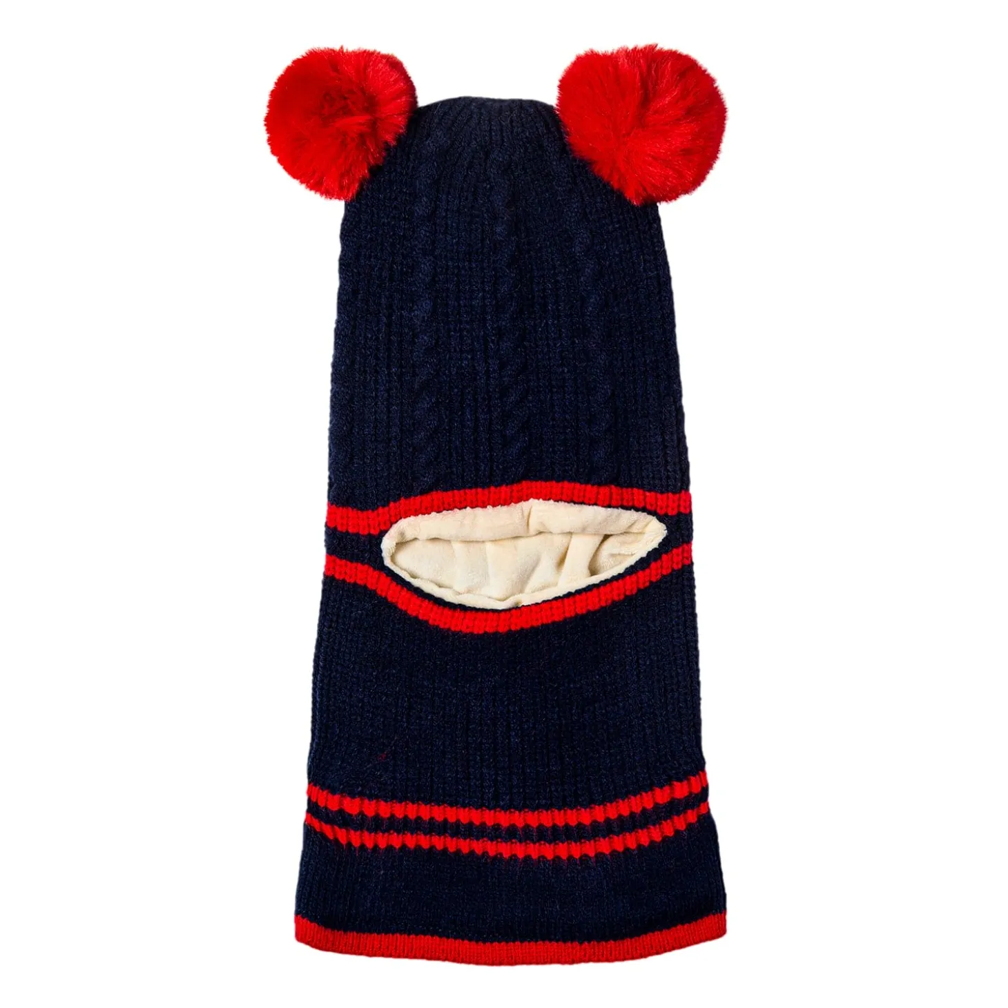 Winter Monkey Cap Woollen Hat Pom Pom Navy Blue