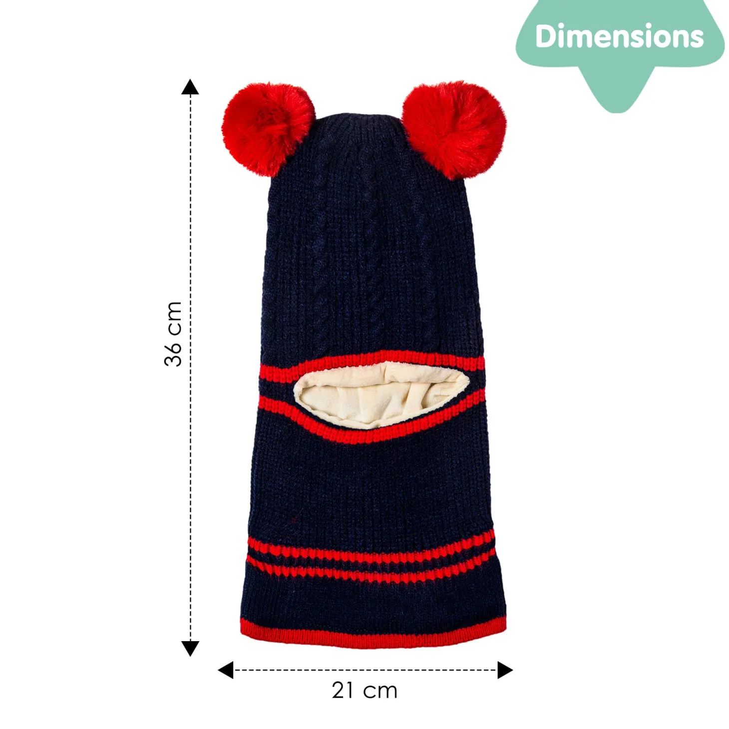 Winter Monkey Cap Woollen Hat Pom Pom Navy Blue