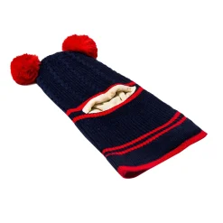 Winter Monkey Cap Woollen Hat Pom Pom Navy Blue