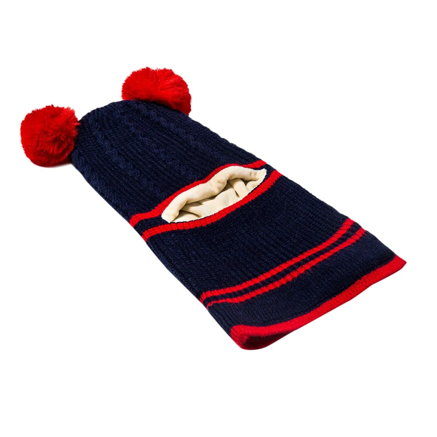 Winter Monkey Cap Woollen Hat Pom Pom Navy Blue