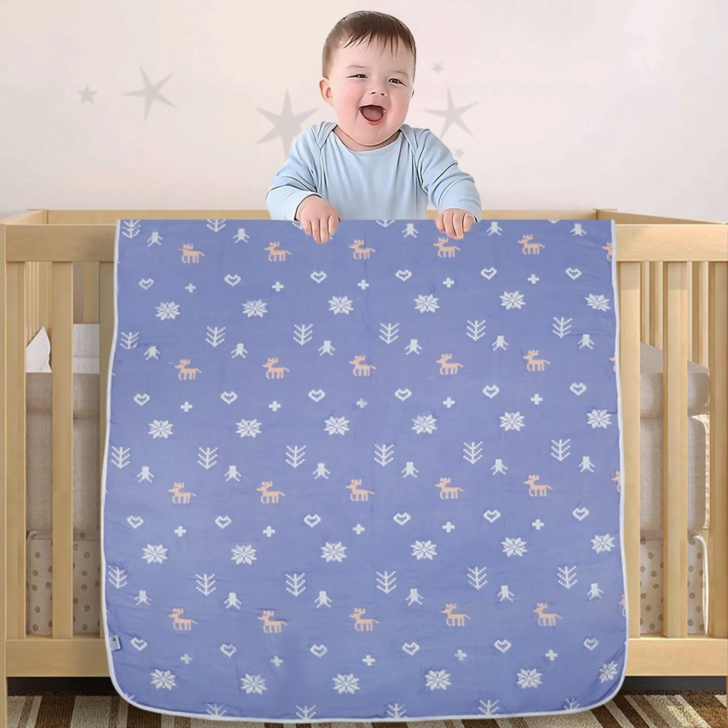 Winter Wonderland Dark Blue Embossed Baby XL Muslin Blanket