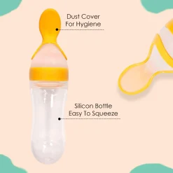 Yellow 90 Ml Squeeze Bottle Feeder With Dispensing Spoon