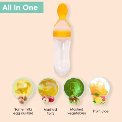 Yellow 90 Ml Squeeze Bottle Feeder With Dispensing Spoon